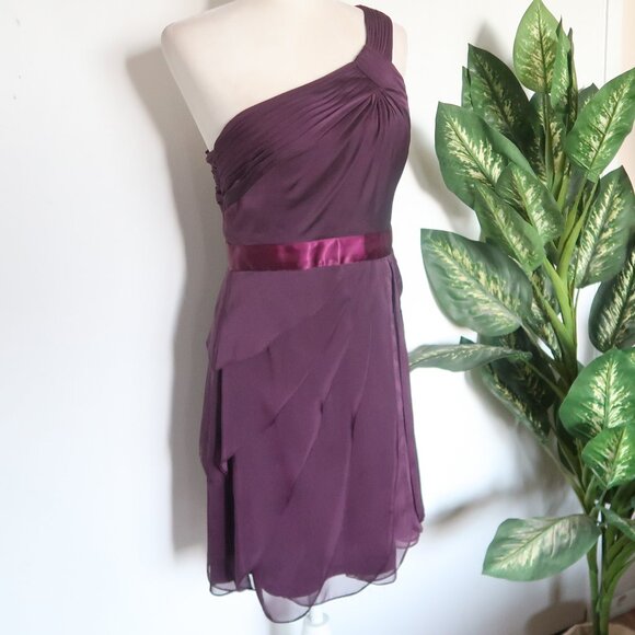 Adrianna Papell Purple One Shoulder Chiffon Cocktail Pleated Ruffle Dress  6 - Picture 4 of 16